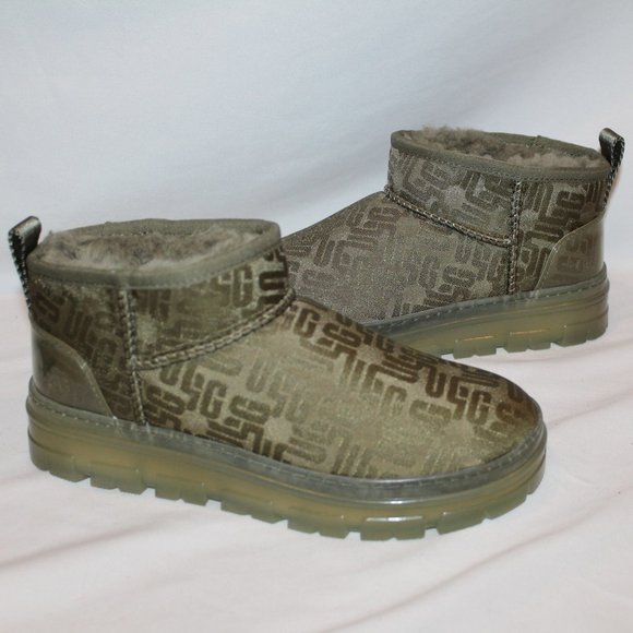 NIB UGG ULTRA MINI LOGO GREEN WOMEN'S ANKLE BOOTIE BOOTS‎ - Picture 2 of 8
